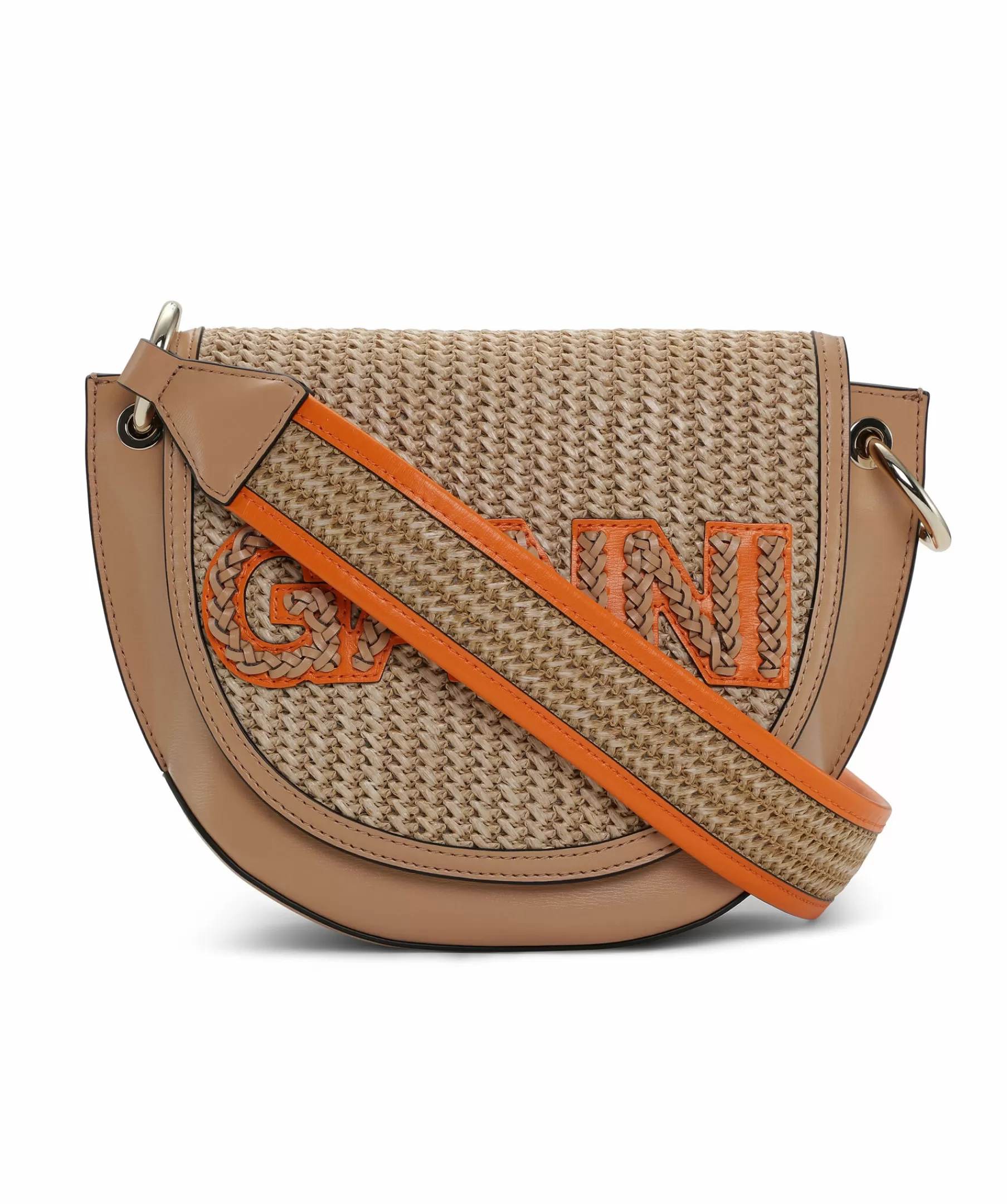 Ganni Axelremsvaska^Banner Saddle Raffia Bag