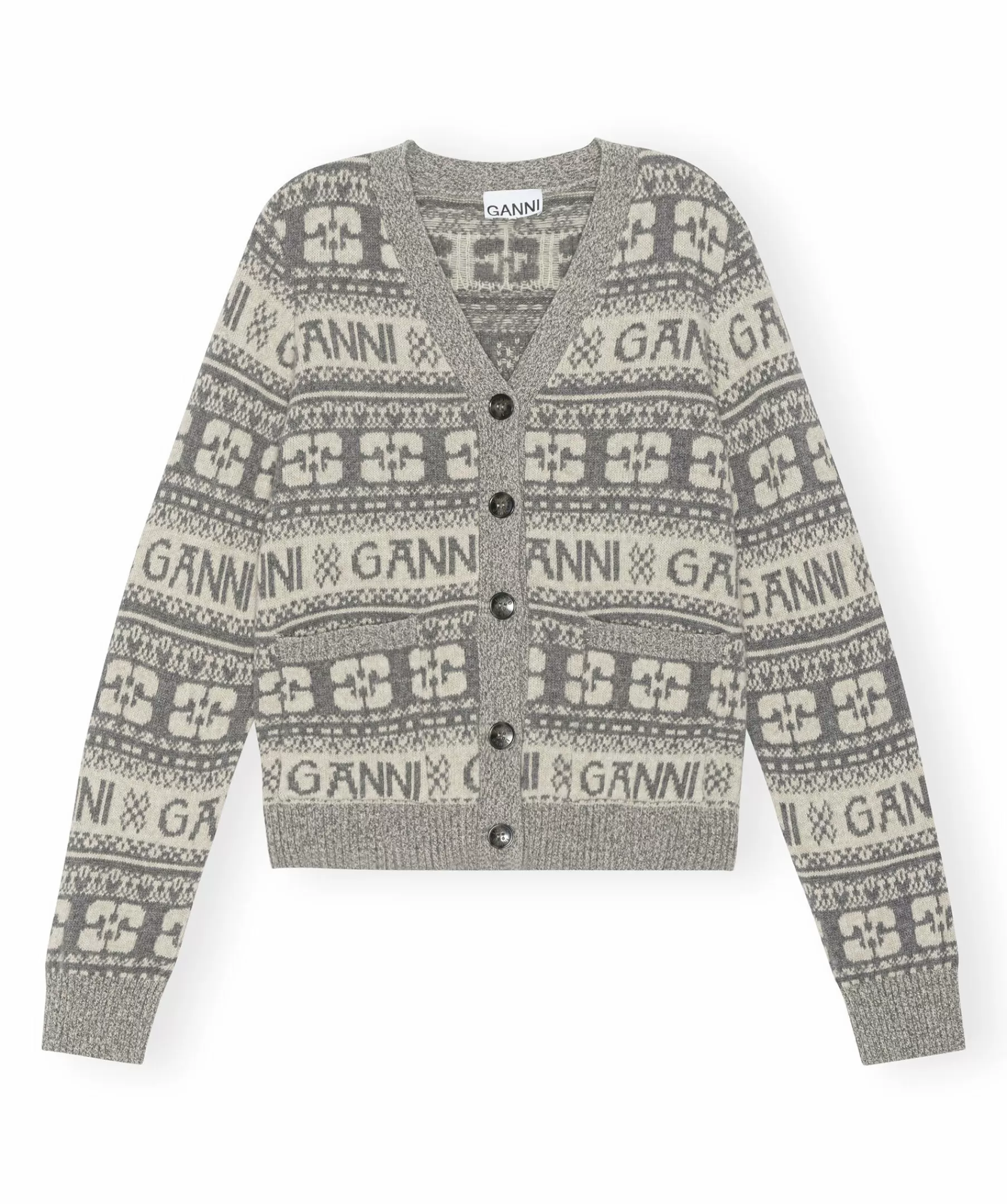 Ganni Tröjor & Hoodies^Logo Wool Mix Cardigan