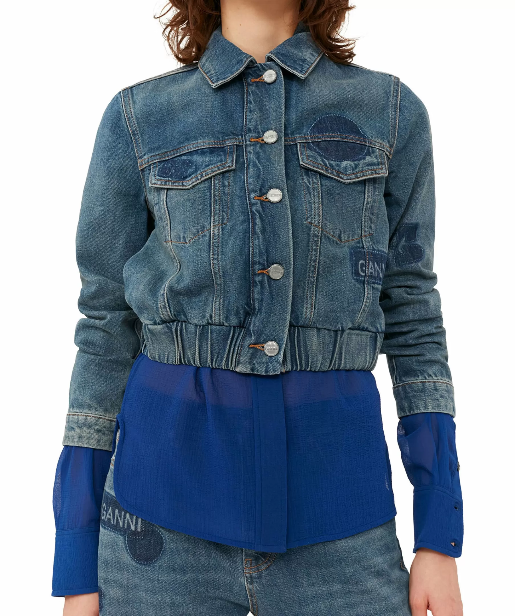 Ganni Jackor^Patch Denim Bomber Jacket