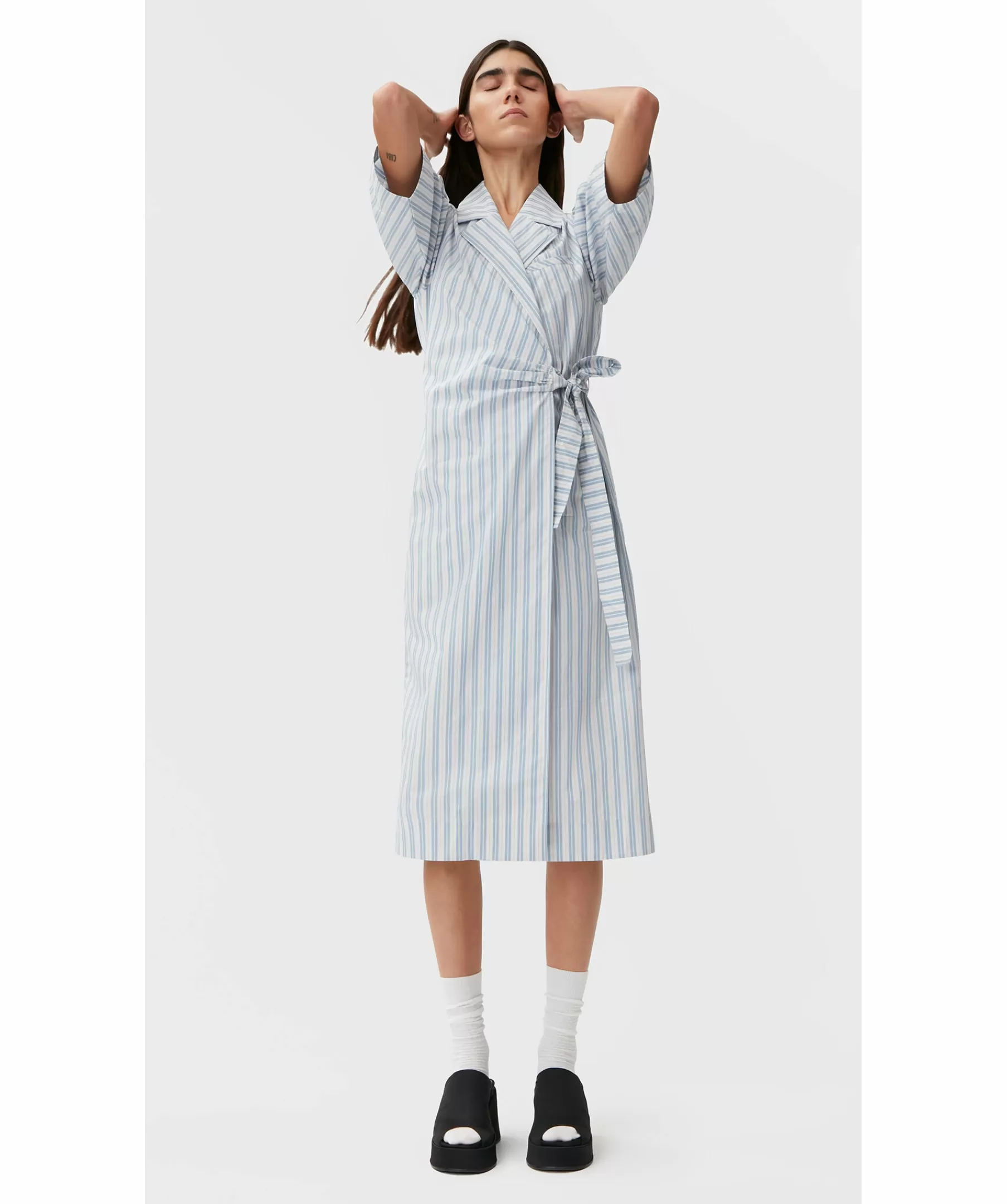 Ganni Klänningar^Stripe Cotton Wrap Dress